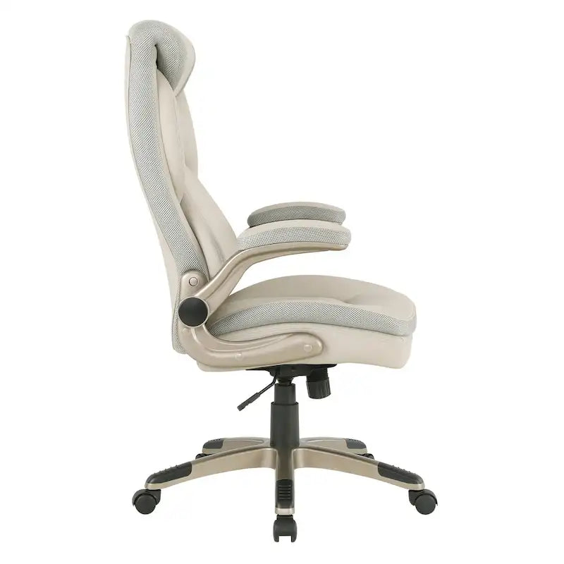 Fauteuil de bureau de direction en cuir reconstitué avec support lombaire, taupe / noir / anthracite, style ergonomique, 1 personne