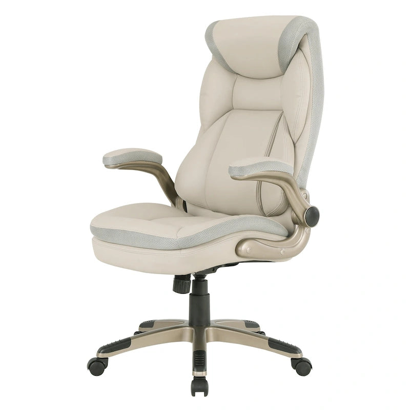 Fauteuil de bureau de direction en cuir reconstitué avec support lombaire, taupe / noir / anthracite, style ergonomique, 1 personne