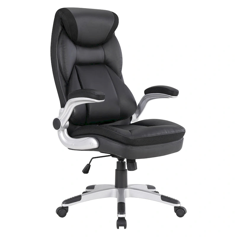 Fauteuil de bureau de direction en cuir reconstitué avec support lombaire, taupe / noir / anthracite, style ergonomique, 1 personne