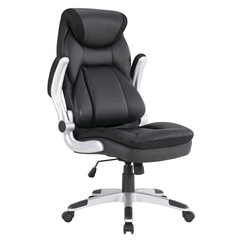 Fauteuil de bureau de direction en cuir reconstitué avec support lombaire, taupe / noir / anthracite, style ergonomique, 1 personne