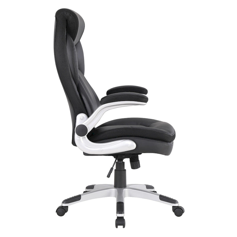 Fauteuil de bureau de direction en cuir reconstitué avec support lombaire, taupe / noir / anthracite, style ergonomique, 1 personne