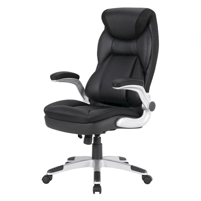 Fauteuil de bureau de direction en cuir reconstitué avec support lombaire, taupe / noir / anthracite, style ergonomique, 1 personne