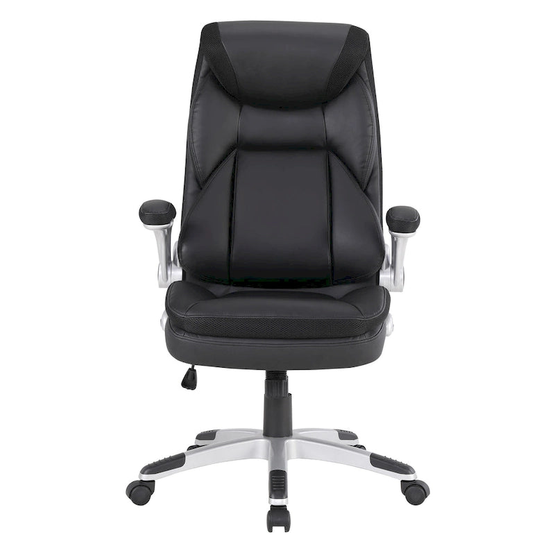 Fauteuil de bureau de direction en cuir reconstitué avec support lombaire, taupe / noir / anthracite, style ergonomique, 1 personne