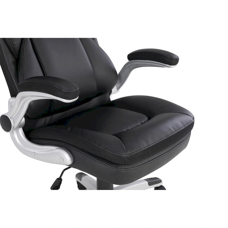 Fauteuil de bureau de direction en cuir reconstitué avec support lombaire, taupe / noir / anthracite, style ergonomique, 1 personne