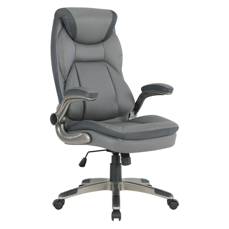 Fauteuil de bureau de direction en cuir reconstitué avec support lombaire, taupe / noir / anthracite, style ergonomique, 1 personne