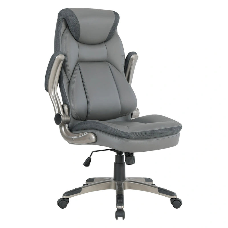Fauteuil de bureau de direction en cuir reconstitué avec support lombaire, taupe / noir / anthracite, style ergonomique, 1 personne