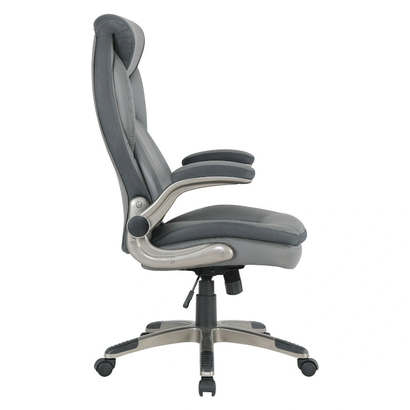 Fauteuil de bureau de direction en cuir reconstitué avec support lombaire, taupe / noir / anthracite, style ergonomique, 1 personne