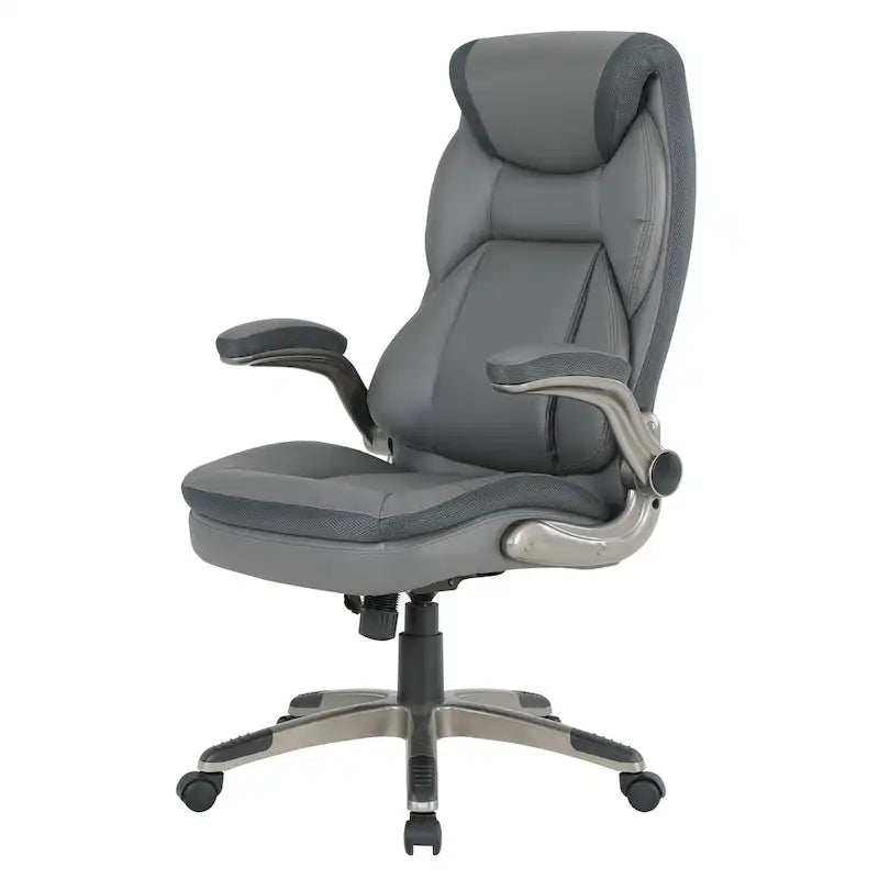 Fauteuil de bureau de direction en cuir reconstitué avec support lombaire, taupe / noir / anthracite, style ergonomique, 1 personne