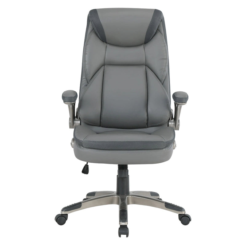 Fauteuil de bureau de direction en cuir reconstitué avec support lombaire, taupe / noir / anthracite, style ergonomique, 1 personne