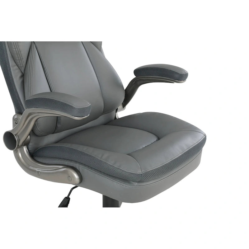 Fauteuil de bureau de direction en cuir reconstitué avec support lombaire, taupe / noir / anthracite, style ergonomique, 1 personne