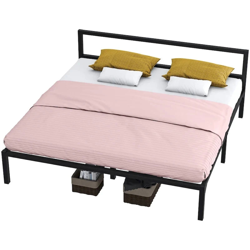Cadre de lit plateforme en métal noir mat - Lit double / Queen / King