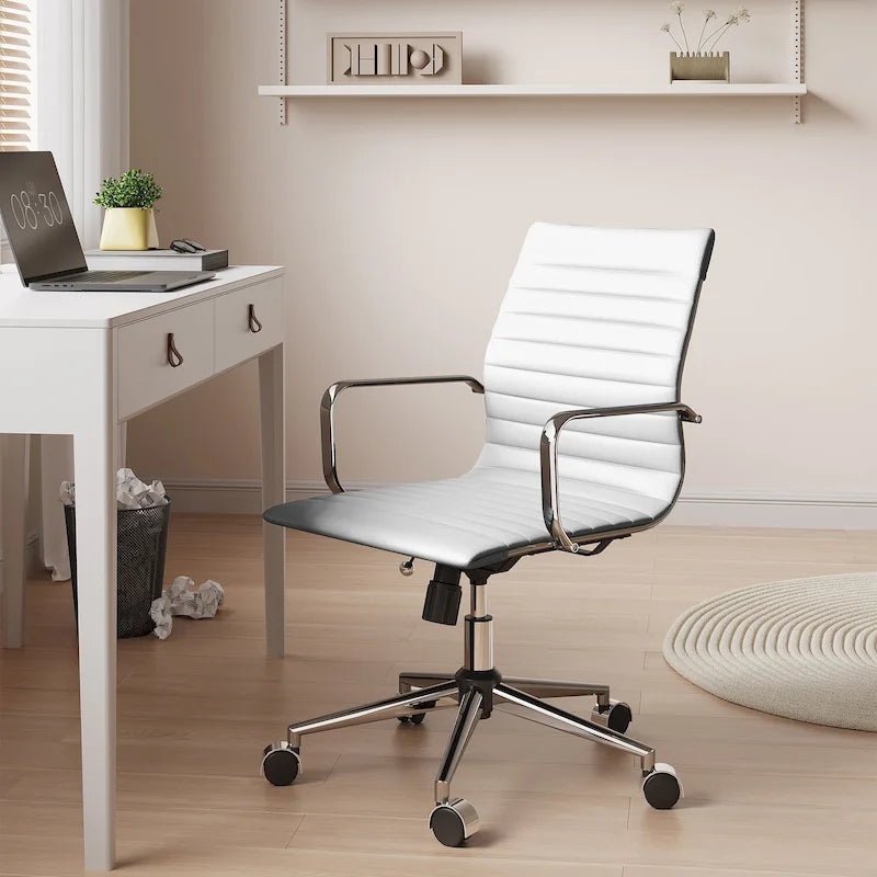 Fauteuil de bureau pivotant en similicuir côtelé multicolore avec accoudoirs chromés - 1 personne
