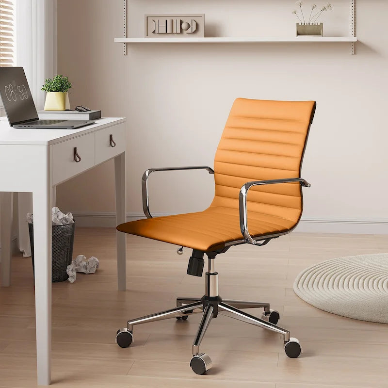 Fauteuil de bureau pivotant en similicuir côtelé multicolore avec accoudoirs chromés - 1 personne