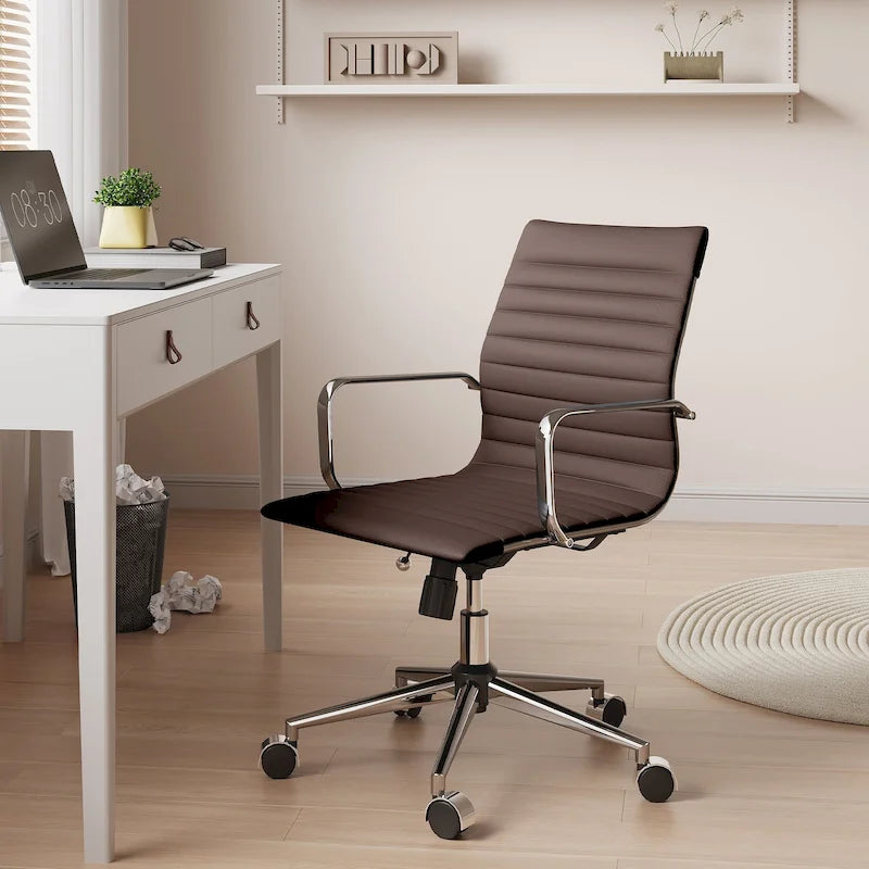 Fauteuil de bureau pivotant en similicuir côtelé multicolore avec accoudoirs chromés - 1 personne