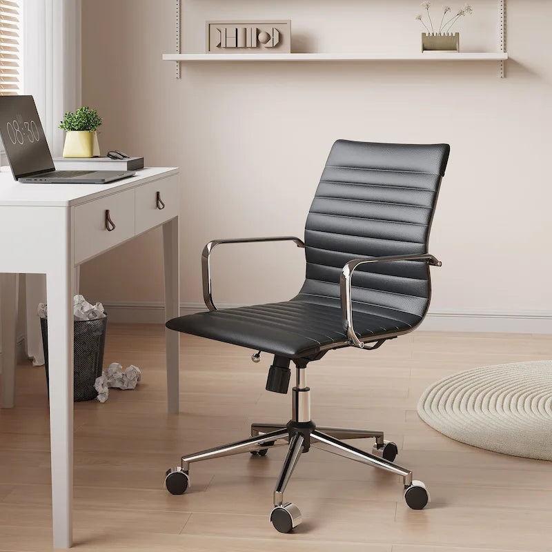 Fauteuil de bureau pivotant en similicuir côtelé multicolore avec accoudoirs chromés - 1 personne