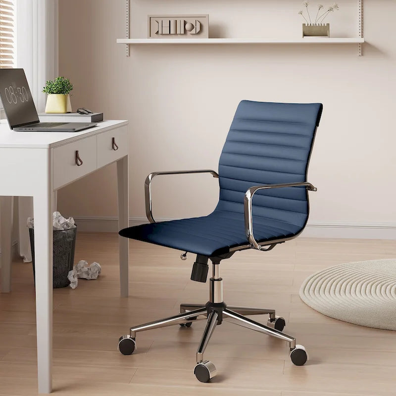 Fauteuil de bureau pivotant en similicuir côtelé multicolore avec accoudoirs chromés - 1 personne