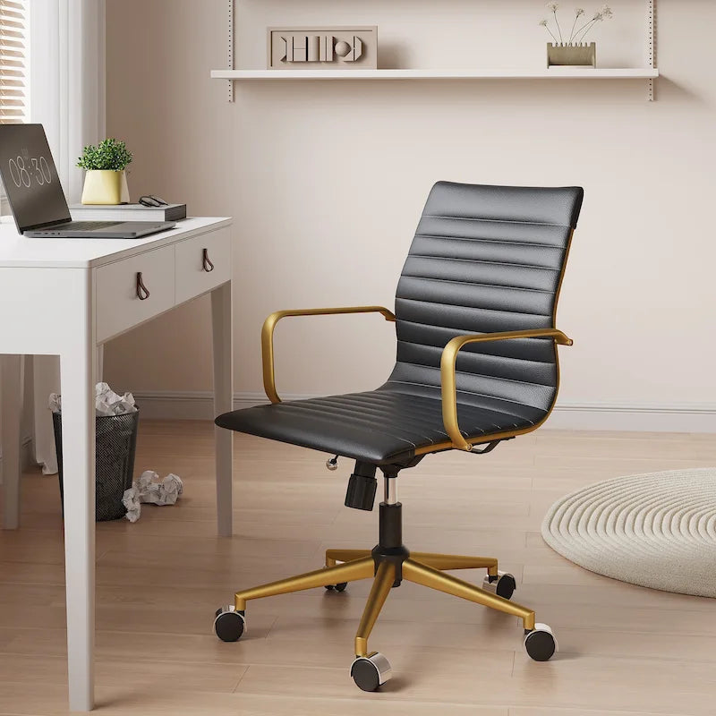 Fauteuil de bureau pivotant en similicuir côtelé multicolore avec accoudoirs chromés - 1 personne