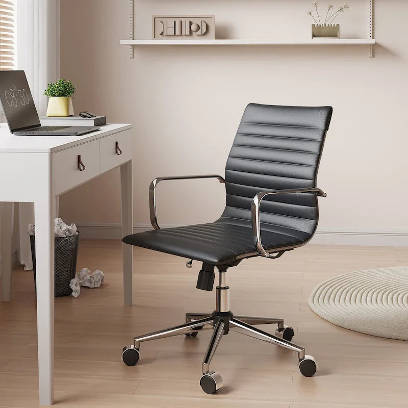 CAROCC Ribbed Computer Office Chair Swivel Lift tilt function Ergonomic Premium Leather Desk Armchair
