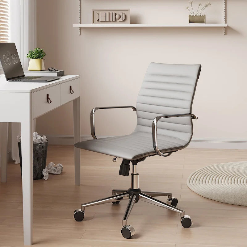 Fauteuil de bureau pivotant en similicuir côtelé multicolore avec accoudoirs chromés - 1 personne