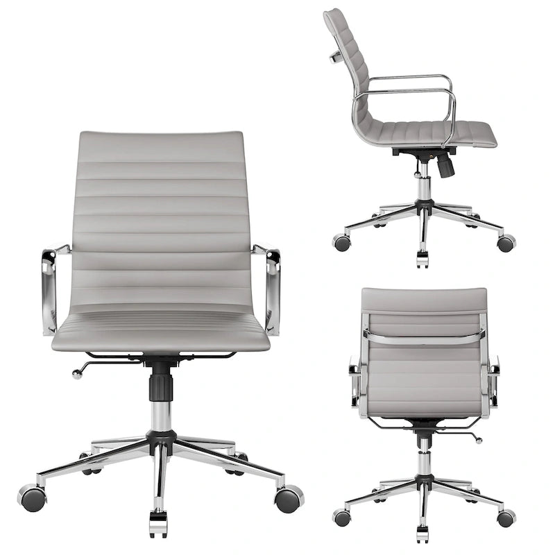 Fauteuil de bureau pivotant en similicuir côtelé multicolore avec accoudoirs chromés - 1 personne