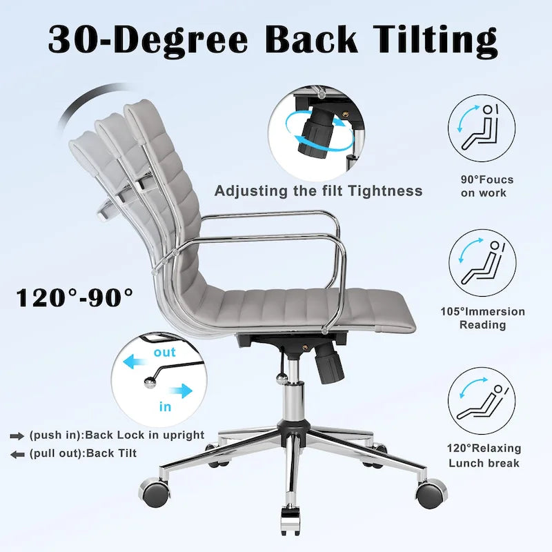Fauteuil de bureau pivotant en similicuir côtelé multicolore avec accoudoirs chromés - 1 personne