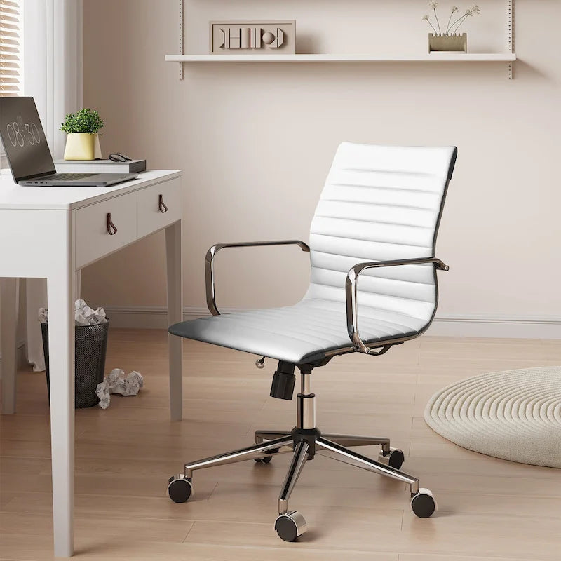 Fauteuil de bureau pivotant en similicuir côtelé multicolore avec accoudoirs chromés - 1 personne