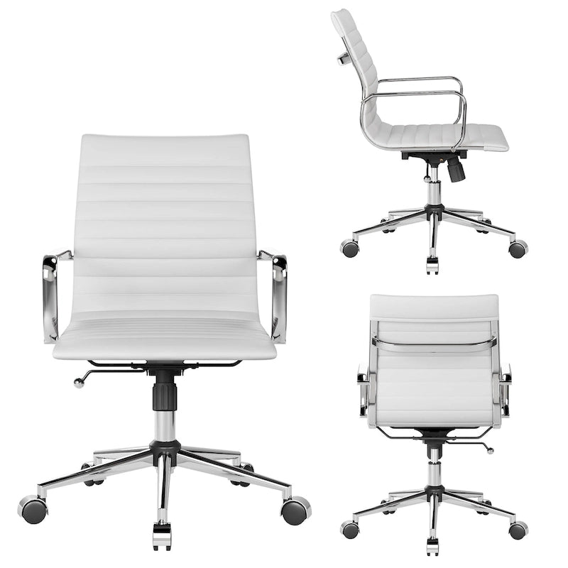 Fauteuil de bureau pivotant en similicuir côtelé multicolore avec accoudoirs chromés - 1 personne