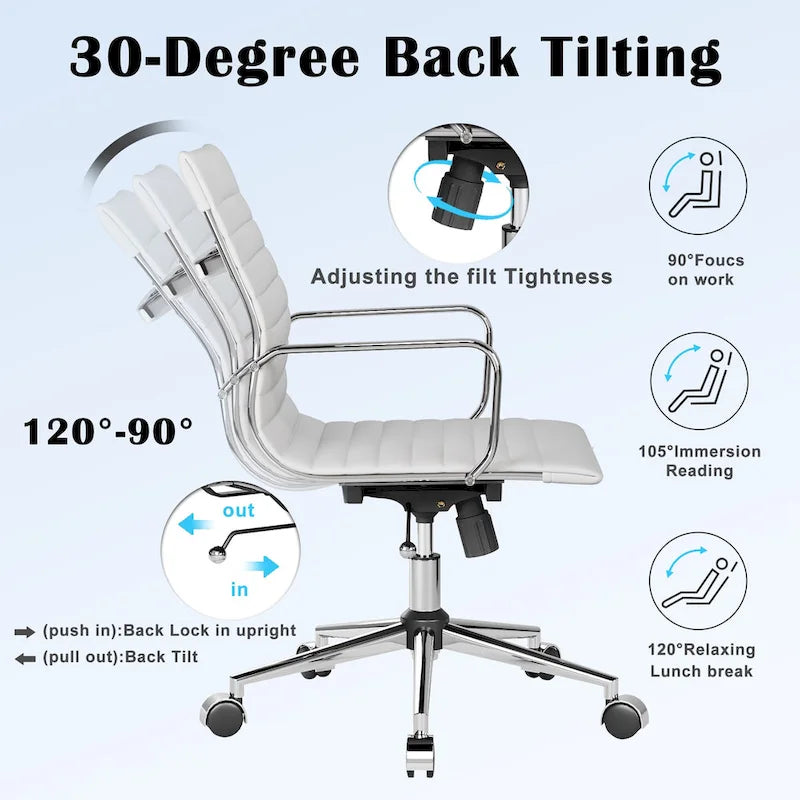 Fauteuil de bureau pivotant en similicuir côtelé multicolore avec accoudoirs chromés - 1 personne