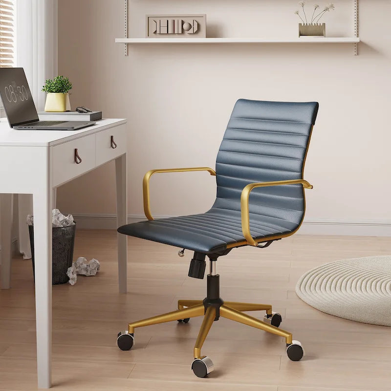 Fauteuil de bureau pivotant en similicuir côtelé multicolore avec accoudoirs chromés - 1 personne