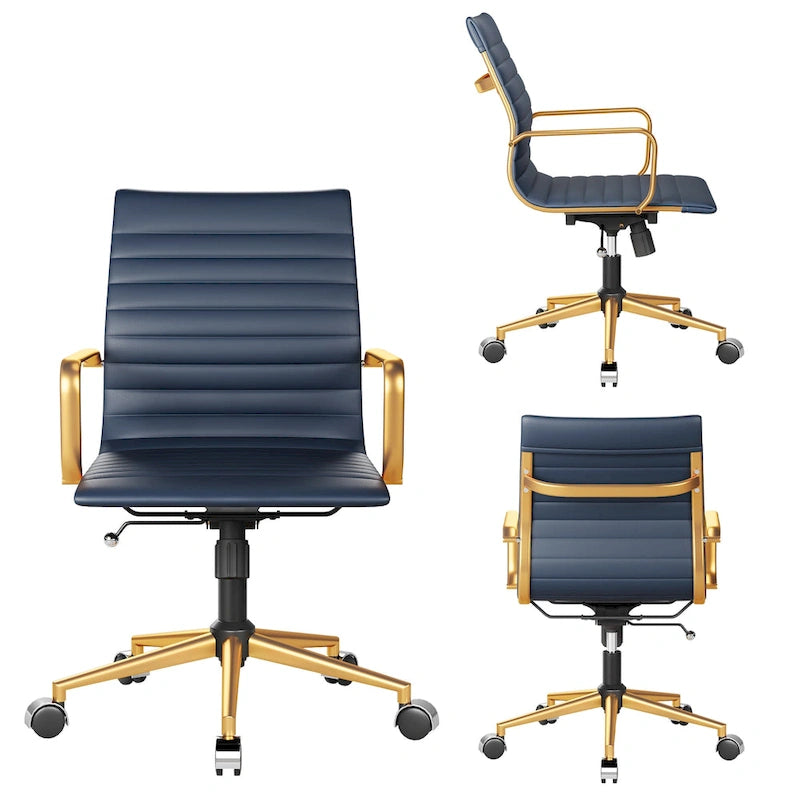 Fauteuil de bureau pivotant en similicuir côtelé multicolore avec accoudoirs chromés - 1 personne