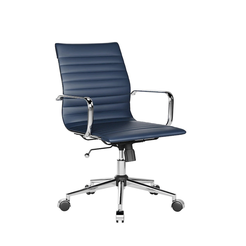 Fauteuil de bureau pivotant en similicuir côtelé multicolore avec accoudoirs chromés - 1 personne