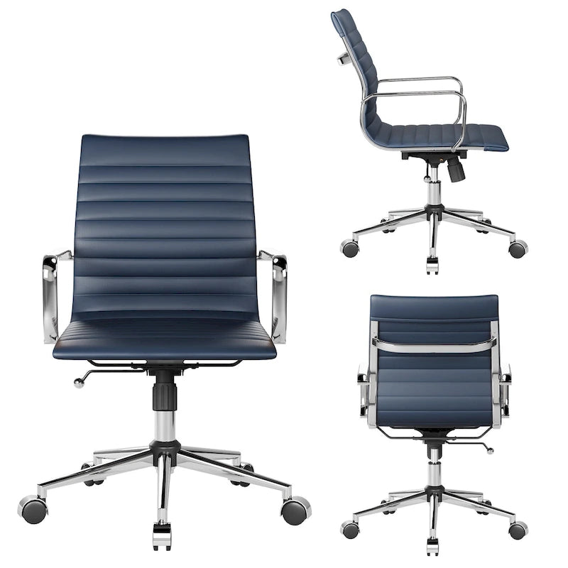 Fauteuil de bureau pivotant en similicuir côtelé multicolore avec accoudoirs chromés - 1 personne