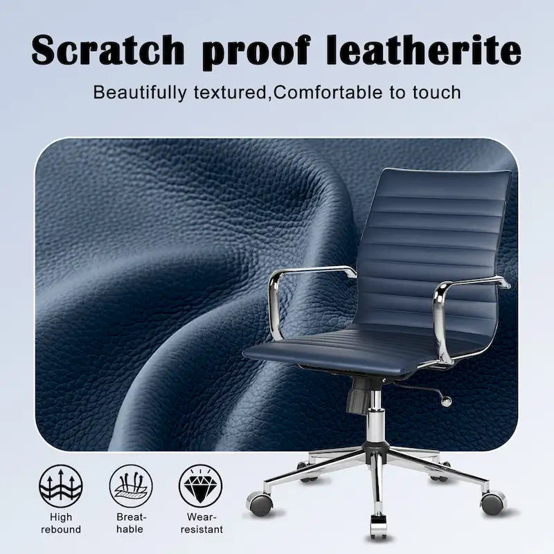 Fauteuil de bureau pivotant en similicuir côtelé multicolore avec accoudoirs chromés - 1 personne