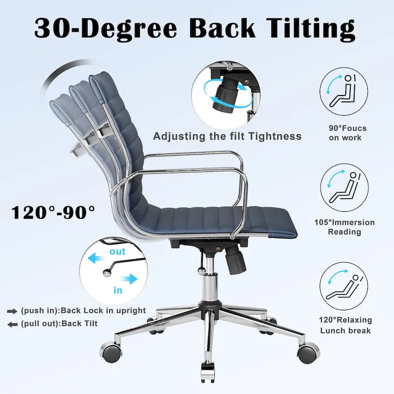 Fauteuil de bureau pivotant en similicuir côtelé multicolore avec accoudoirs chromés - 1 personne