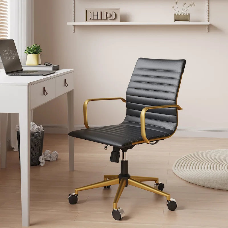 Fauteuil de bureau pivotant en similicuir côtelé multicolore avec accoudoirs chromés - 1 personne