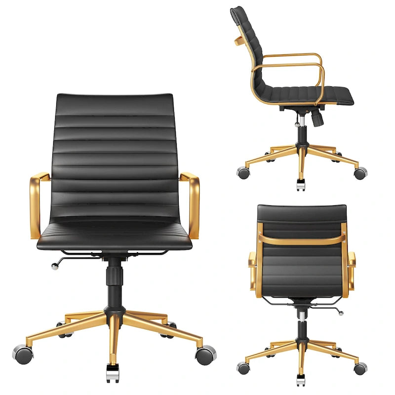 Fauteuil de bureau pivotant en similicuir côtelé multicolore avec accoudoirs chromés - 1 personne