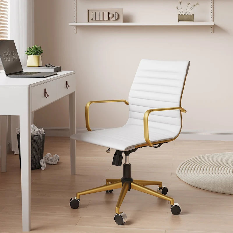Fauteuil de bureau pivotant en similicuir côtelé multicolore avec accoudoirs chromés - 1 personne