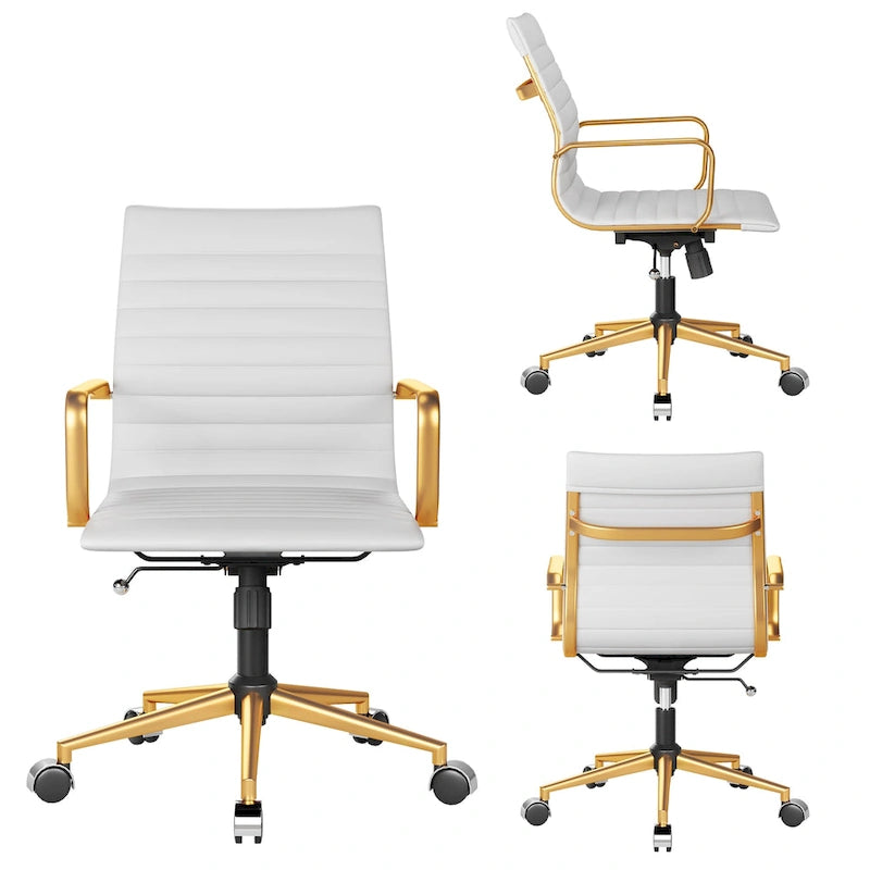 Fauteuil de bureau pivotant en similicuir côtelé multicolore avec accoudoirs chromés - 1 personne