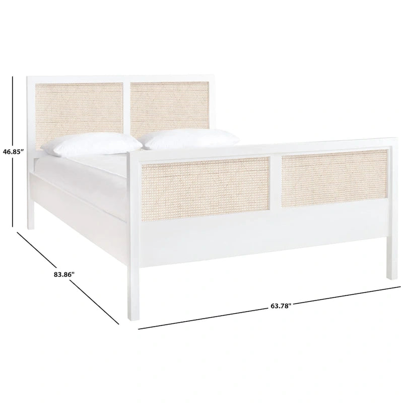 Cadre de lit en cannage au design épuré, blanc / blanc naturel, style côtier, 1 personne (Grand Lit / Très Grand Lit)