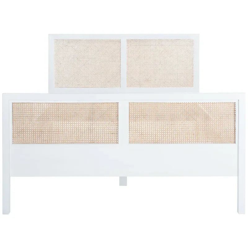 Cadre de lit en cannage au design épuré, blanc / blanc naturel, style côtier, 1 personne (Grand Lit / Très Grand Lit)