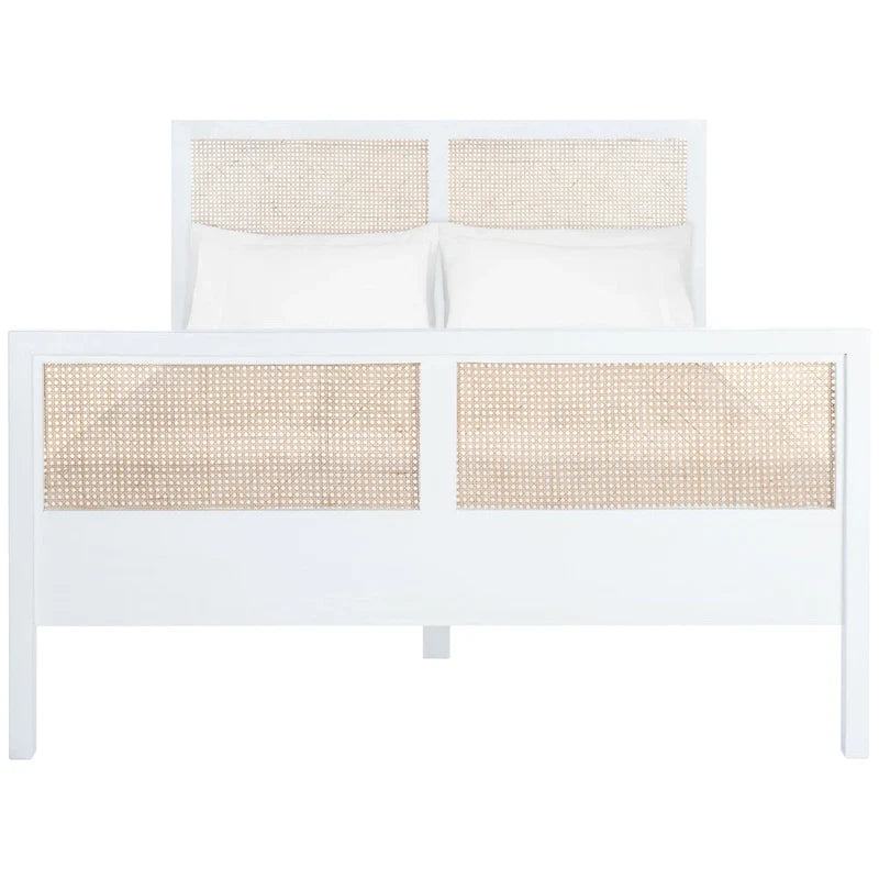 Cadre de lit en cannage au design épuré, blanc / blanc naturel, style côtier, 1 personne (Grand Lit / Très Grand Lit)