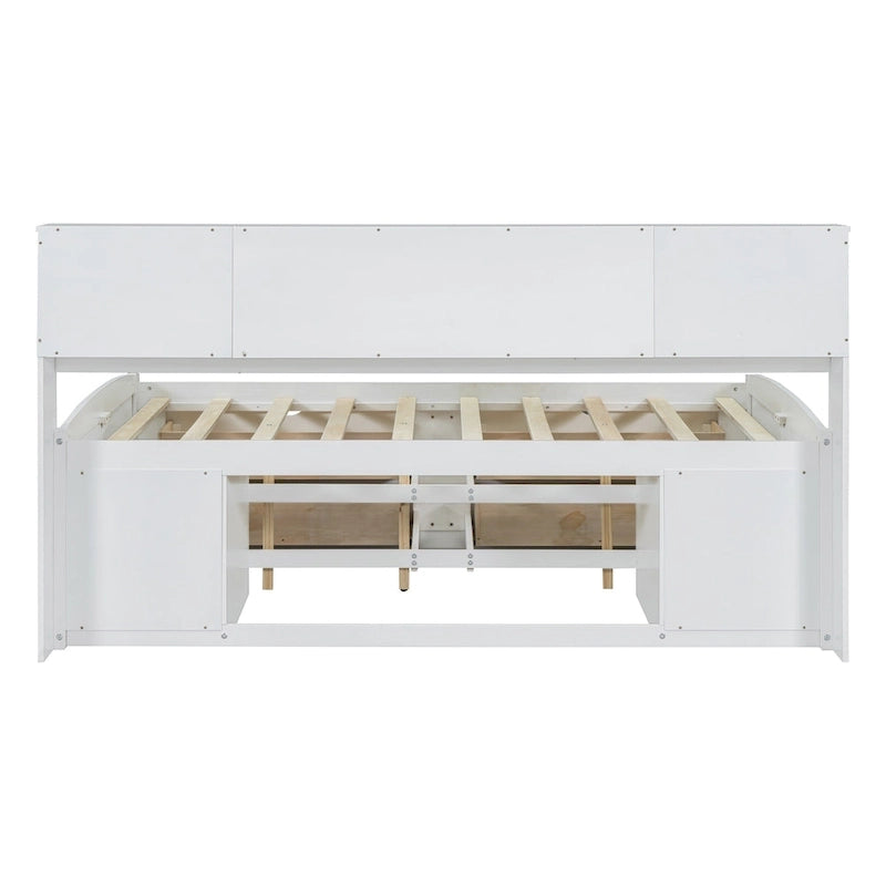 Lit de repos pleine grandeur en bois avec 4 tiroirs et 2 tables de chevet, marron antique, style moderne, 1 personne