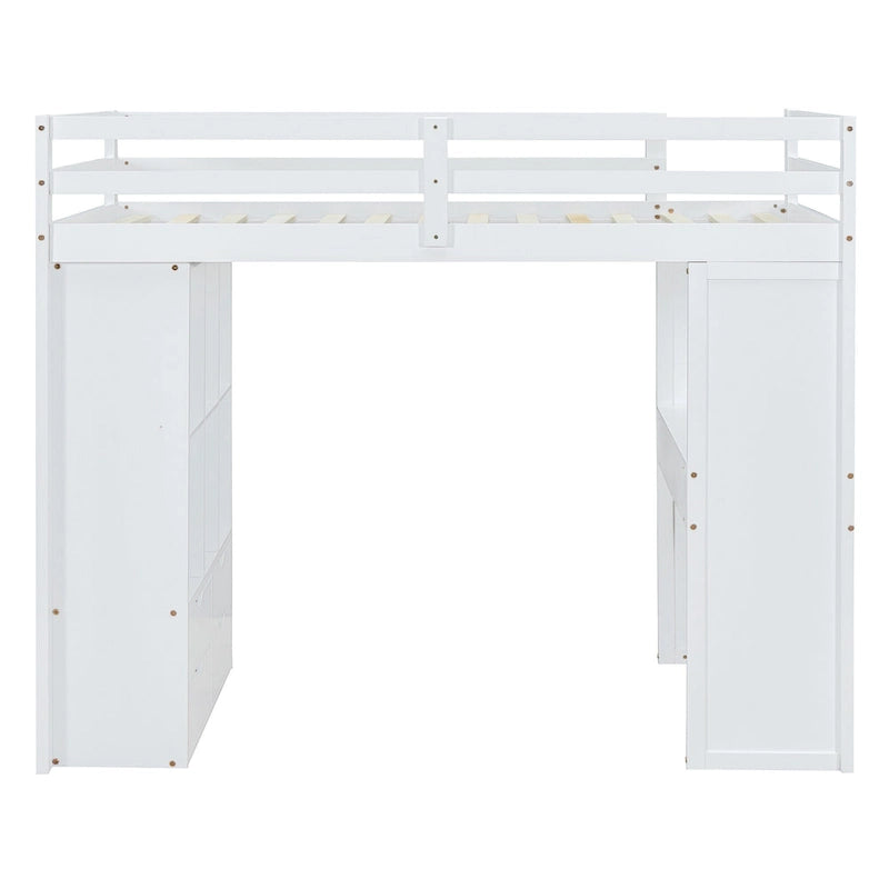 Lit mezzanine pleine grandeur avec bureau, étagères, tiroirs et éclairage LED, gris, style moderne, 1 personne