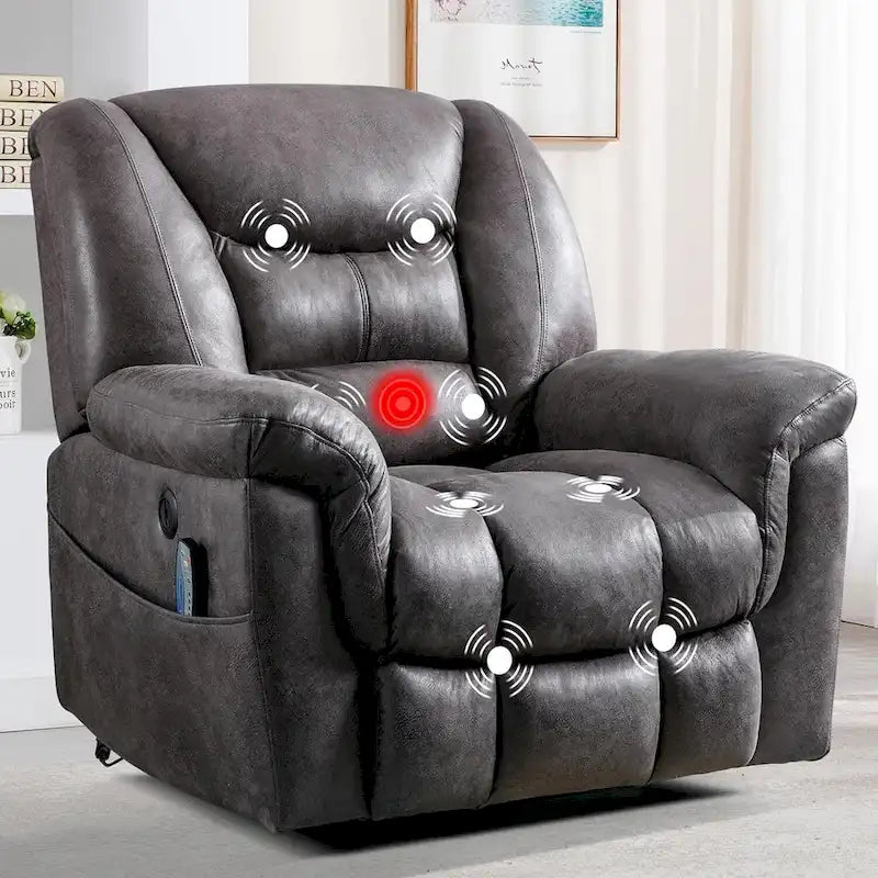 Fauteuil inclinable électrique releveur en tissu gris/marron avec massage et chaleur - 1 place