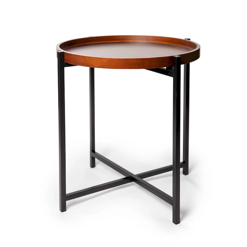 Table d'appoint ronde moderne du milieu du siècle en bois de noyer avec plateau amovible - 1 personne