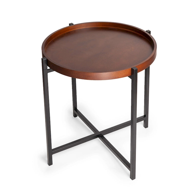 Table d'appoint ronde moderne du milieu du siècle en bois de noyer avec plateau amovible - 1 personne