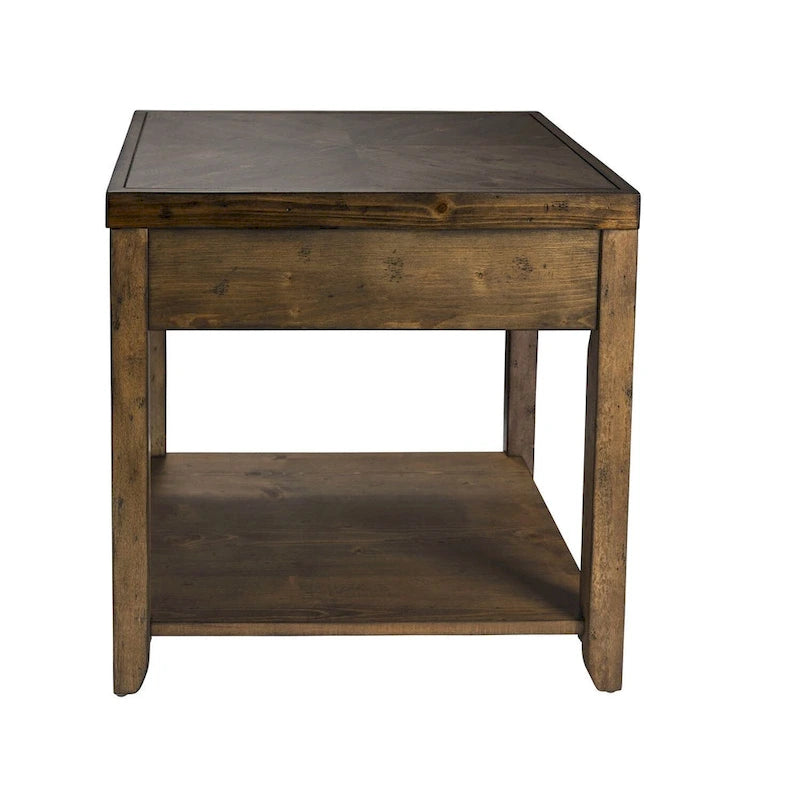 Table d'appoint marron noyer avec 1 tiroir, étagère inférieure et pieds fuselés