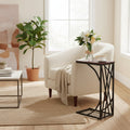 C-Shaped Snack Table Heavy-Duty Sofa Side Table for Living Room with Brown Wood Top