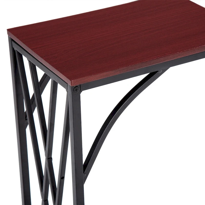 Table d'appoint de canapé en MDF noyer brun en forme de C avec cadre en métal noir