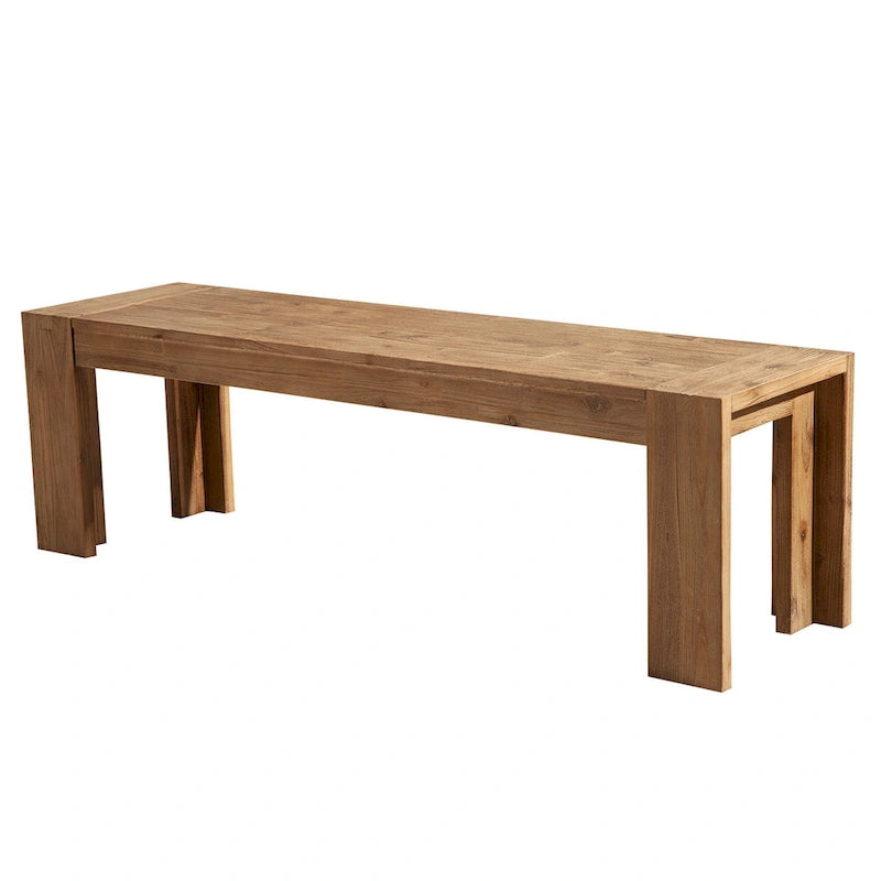 Banc de salle à manger en bois d'acacia massif brun avec pieds en équerre - 2-3 places